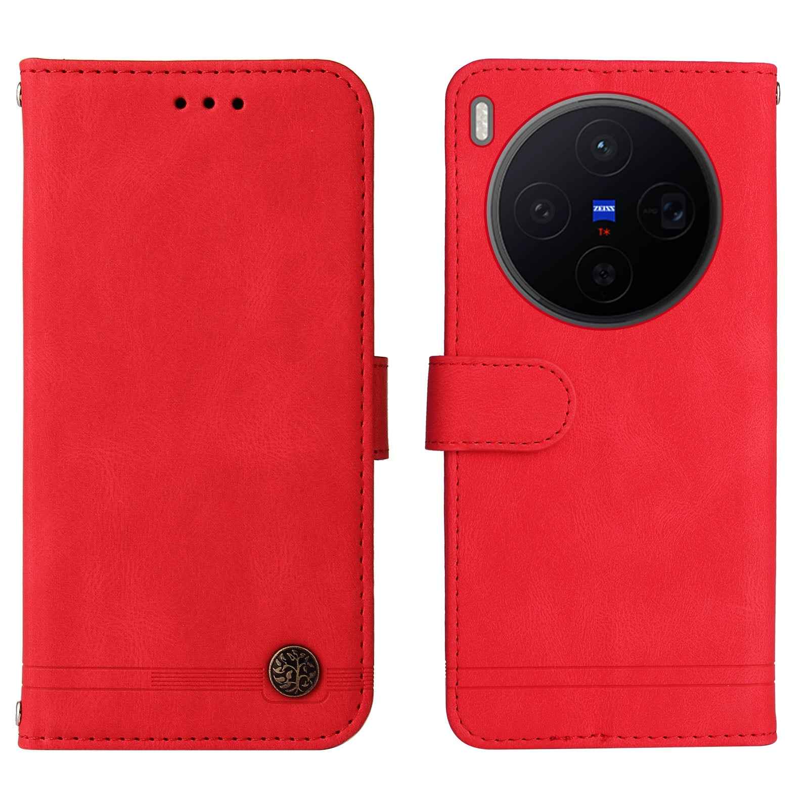 For vivo X300 5G Leather Wallet Cases Skin Touch Phone Cover Stand with Strap - Red