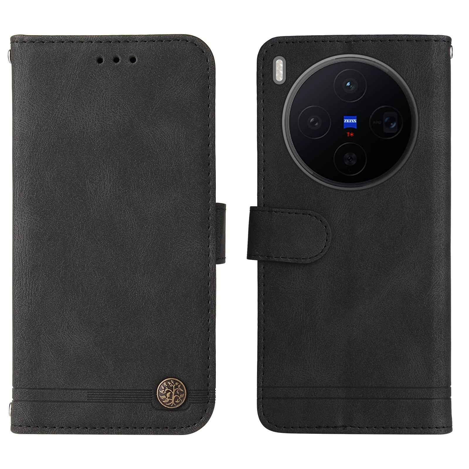 For vivo X300 5G Leather Wallet Cases Skin Touch Phone Cover Stand with Strap - Black
