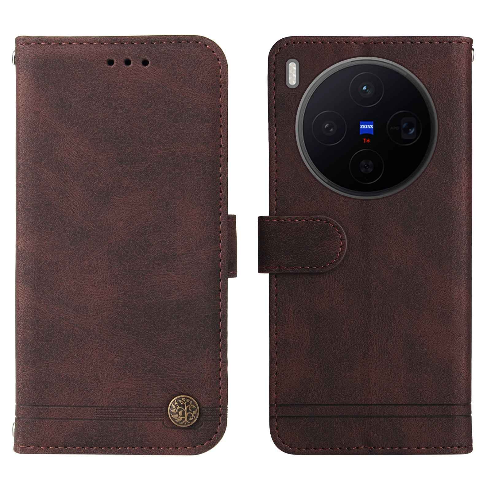 For vivo X300 5G Leather Wallet Cases Skin Touch Phone Cover Stand with Strap - Brown