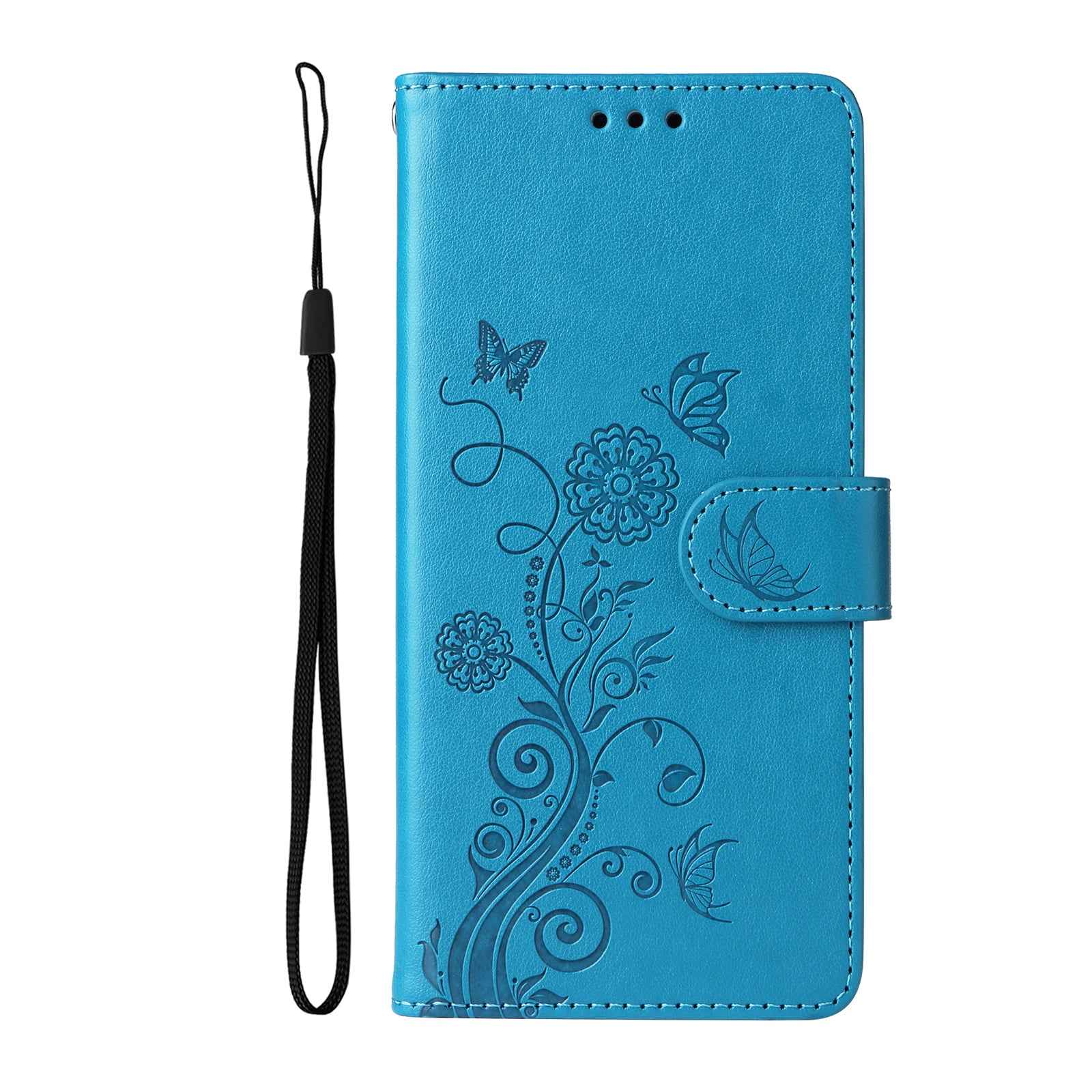 For vivo X300 5G Leather Case Butterfly Floral Imprint Wallet Stand Cover - Blue