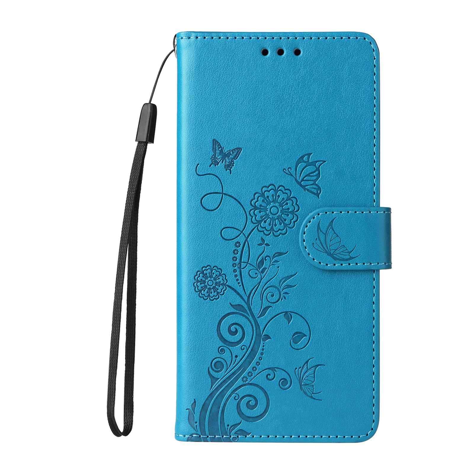 For vivo X300 5G Leather Case Butterfly Floral Imprint Wallet Stand Cover - Blue
