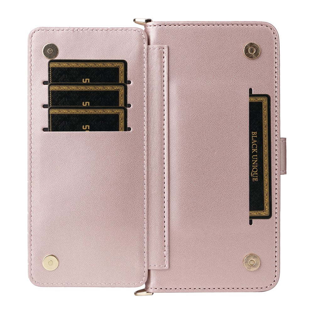 For Motorola Edge 70 5G Leather Case Stand Wallet Phone Cover with Shoulder / Wrist Strap - Pink
