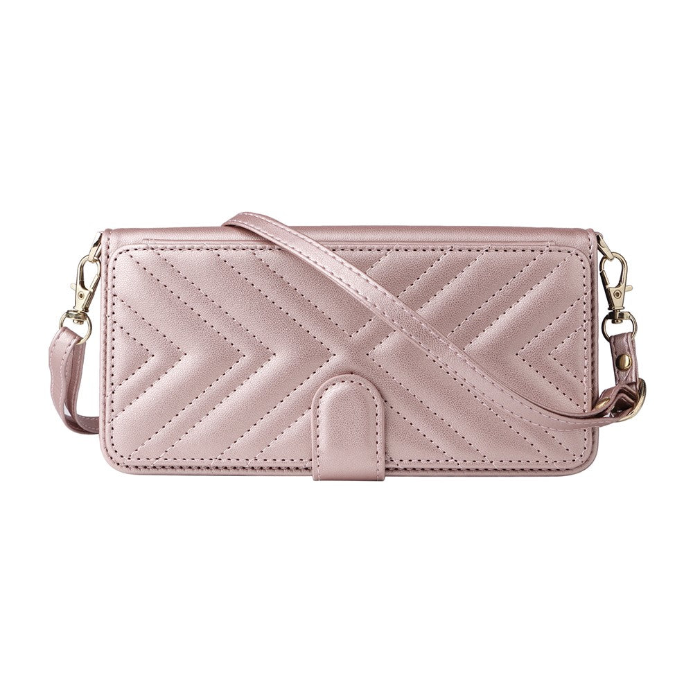 For Motorola Edge 70 5G Leather Case Stand Wallet Phone Cover with Shoulder / Wrist Strap - Pink