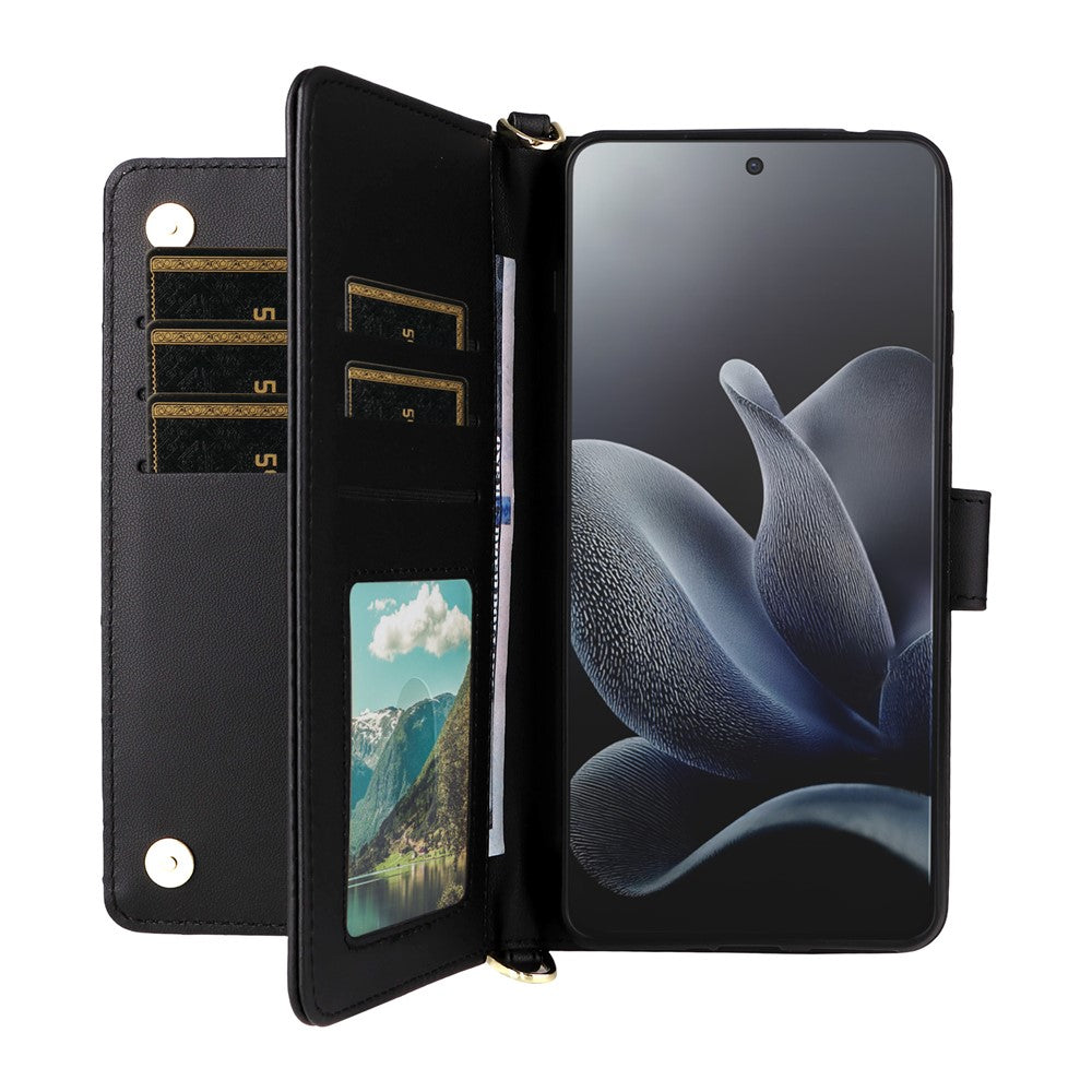For Motorola Edge 70 5G Leather Case Stand Wallet Phone Cover with Shoulder / Wrist Strap - Black