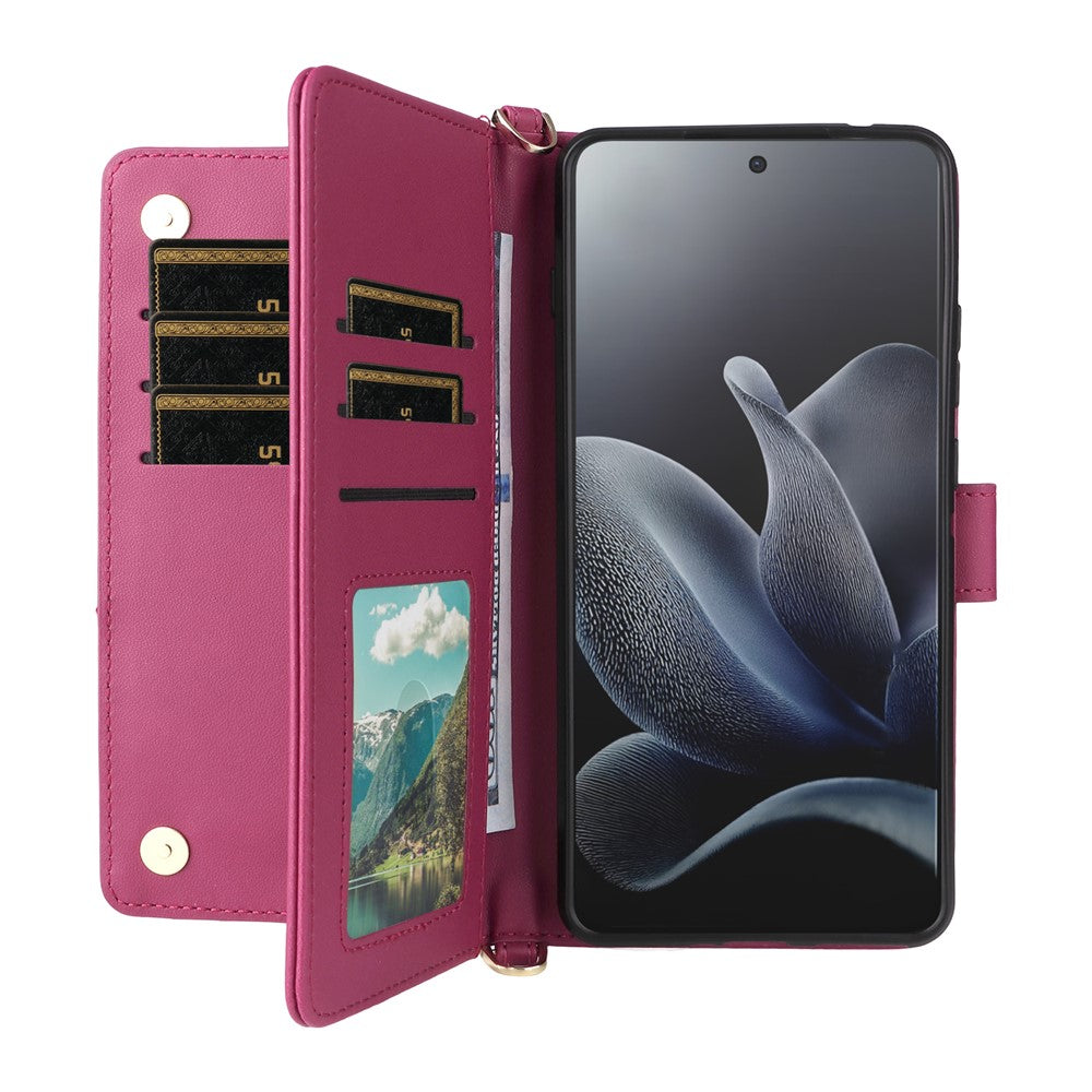 For Motorola Edge 70 5G Leather Case Stand Wallet Phone Cover with Shoulder / Wrist Strap - Rose