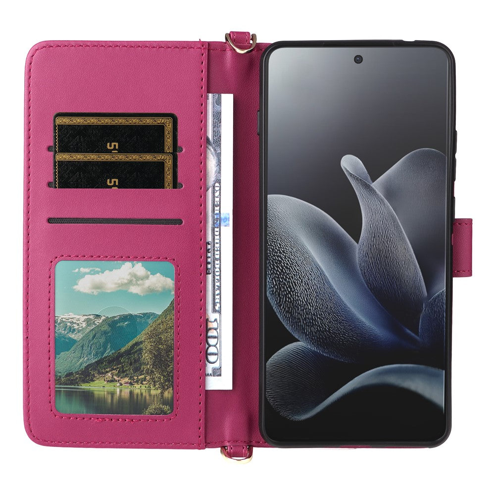 For Motorola Edge 70 5G Leather Case Stand Wallet Phone Cover with Shoulder / Wrist Strap - Rose