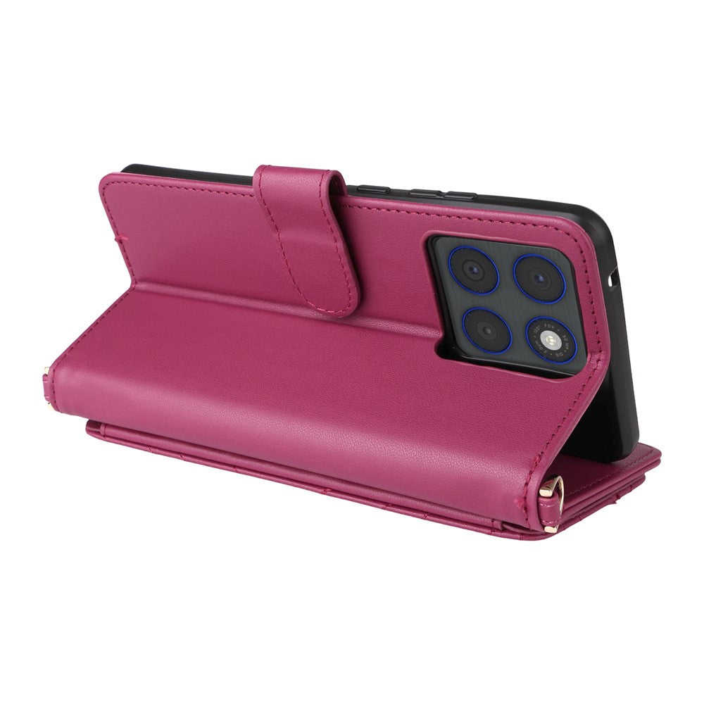 For Motorola Edge 70 5G Leather Case Stand Wallet Phone Cover with Shoulder / Wrist Strap - Rose