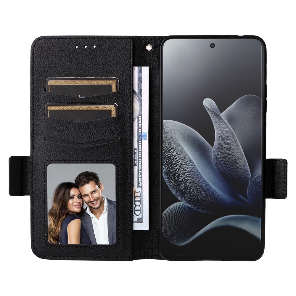 For Motorola Edge 70 5G Case Litchi Texture Wallet Leather Phone Cover with Wrist Strap - Black