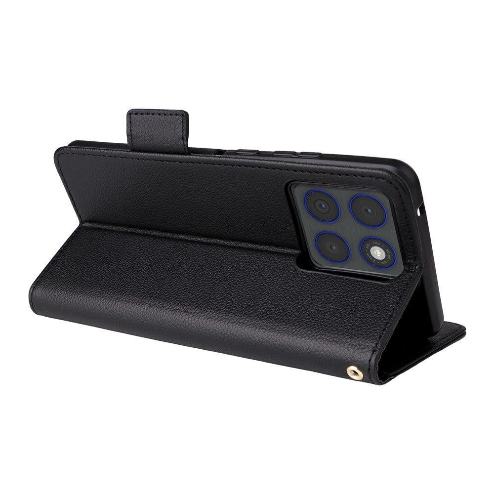 For Motorola Edge 70 5G Case Litchi Texture Wallet Leather Phone Cover with Wrist Strap - Black