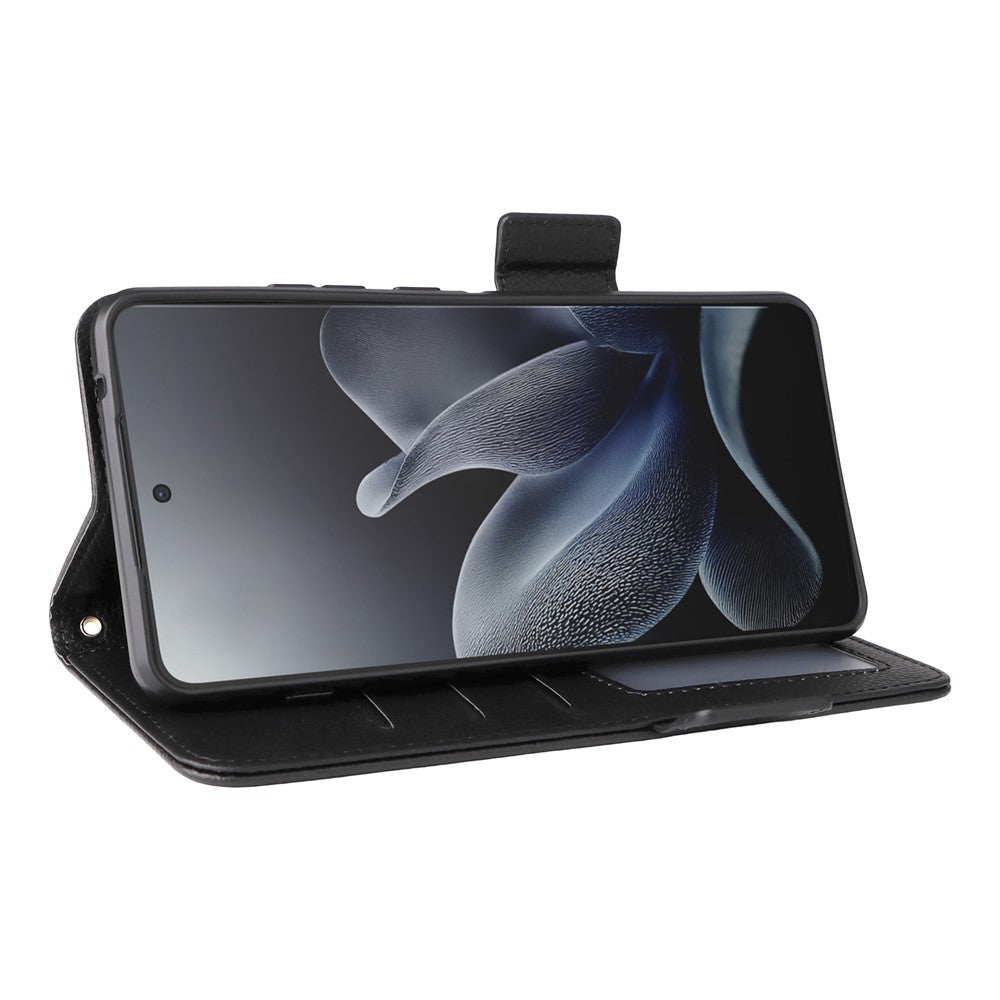 For Motorola Edge 70 5G Case Litchi Texture Wallet Leather Phone Cover with Wrist Strap - Black