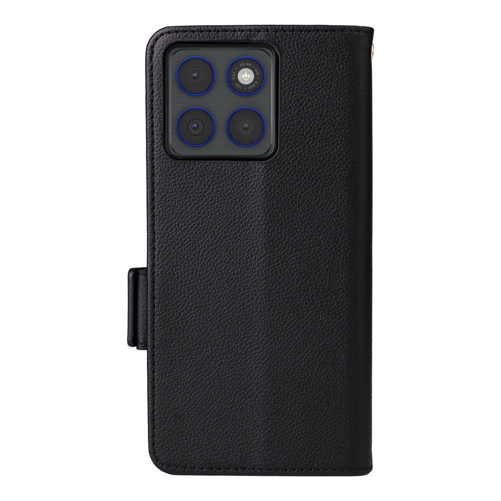 For Motorola Edge 70 5G Case Litchi Texture Wallet Leather Phone Cover with Wrist Strap - Black