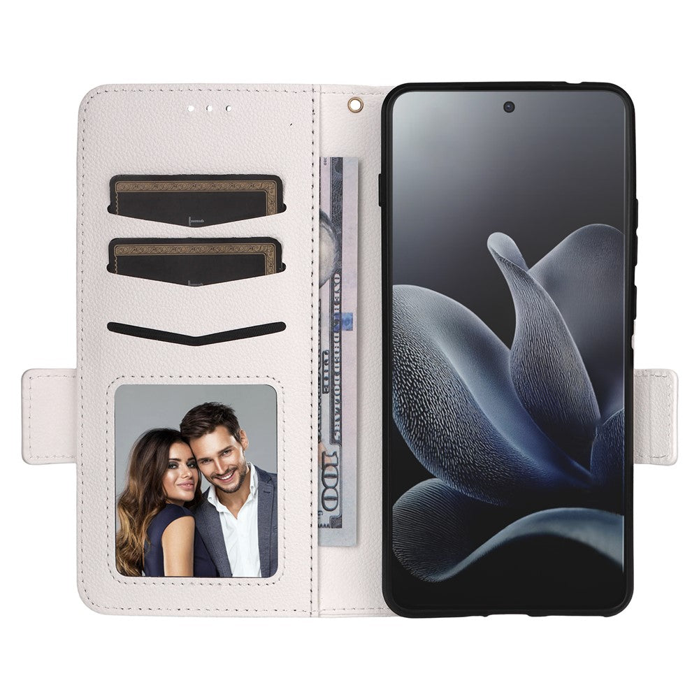 For Motorola Edge 70 5G Case Litchi Texture Wallet Leather Phone Cover with Wrist Strap - White