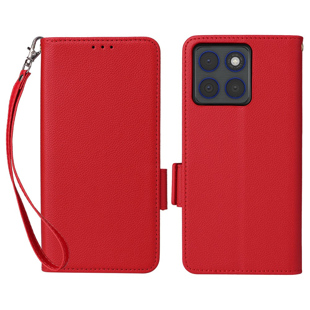 For Motorola Edge 70 5G Case Litchi Texture Wallet Leather Phone Cover with Wrist Strap - Red