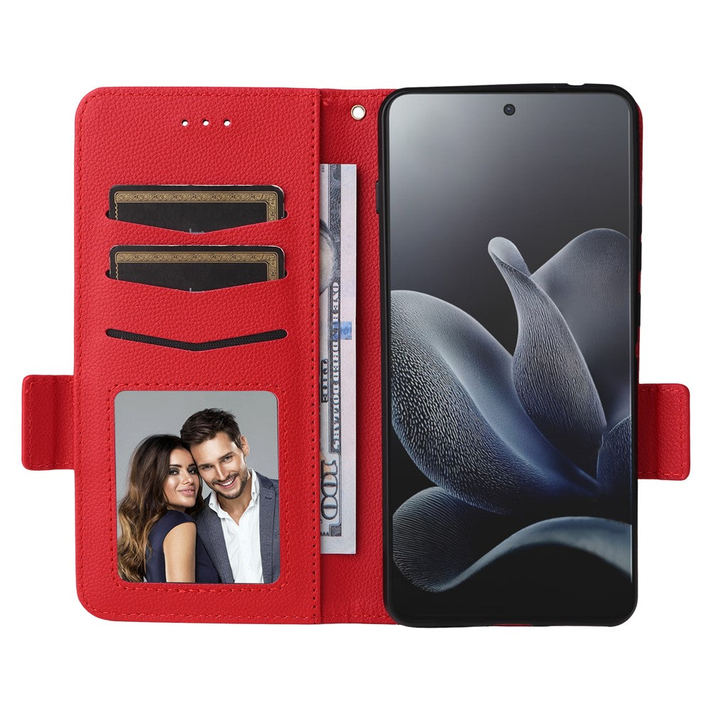 For Motorola Edge 70 5G Case Litchi Texture Wallet Leather Phone Cover with Wrist Strap - Red