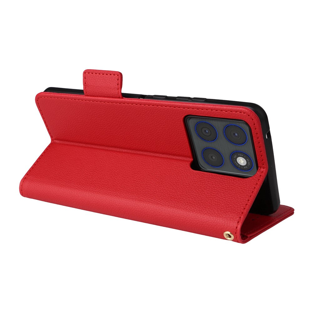 For Motorola Edge 70 5G Case Litchi Texture Wallet Leather Phone Cover with Wrist Strap - Red