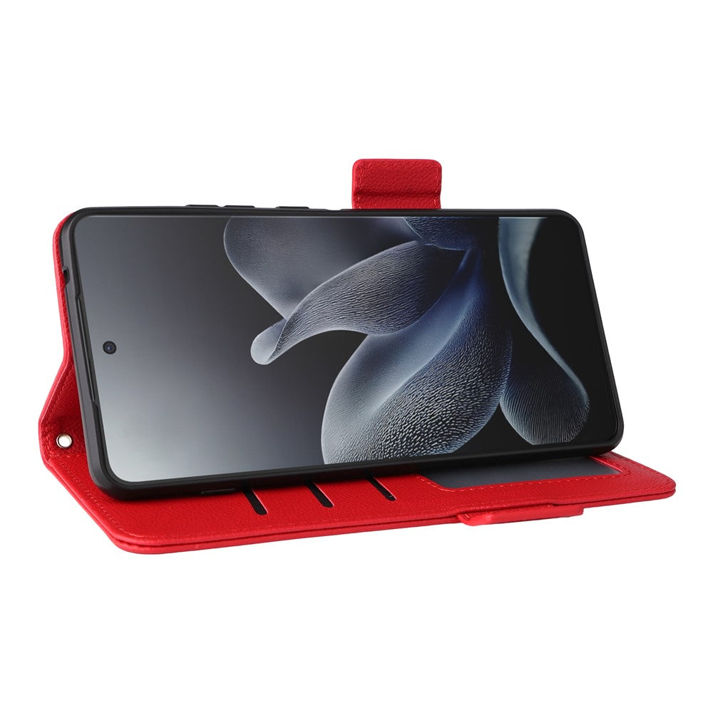For Motorola Edge 70 5G Case Litchi Texture Wallet Leather Phone Cover with Wrist Strap - Red