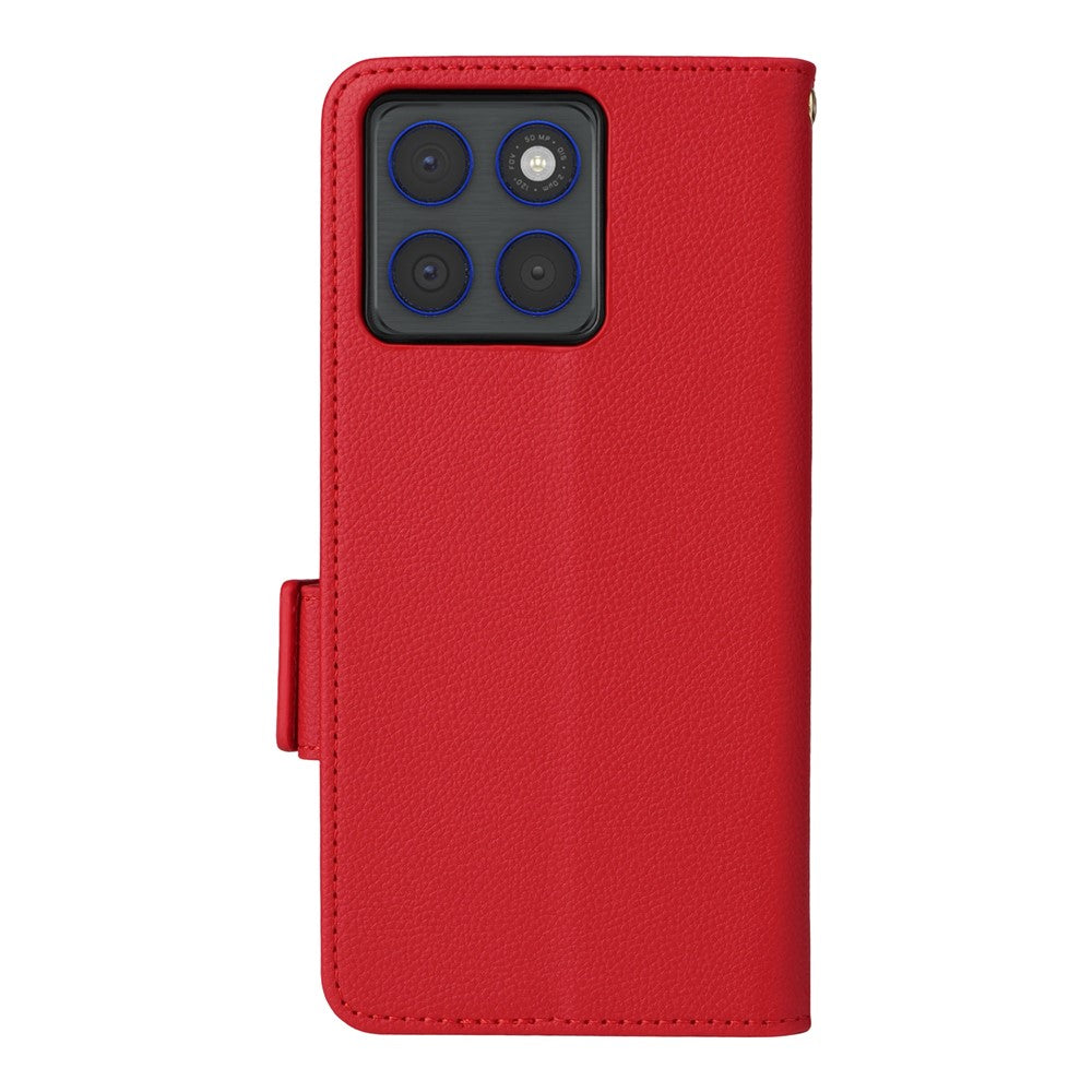 For Motorola Edge 70 5G Case Litchi Texture Wallet Leather Phone Cover with Wrist Strap - Red