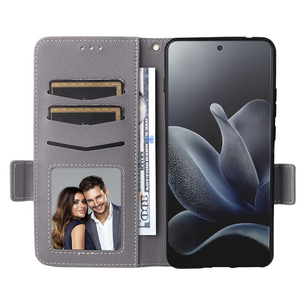 For Motorola Edge 70 5G Case Litchi Texture Wallet Leather Phone Cover with Wrist Strap - Grey