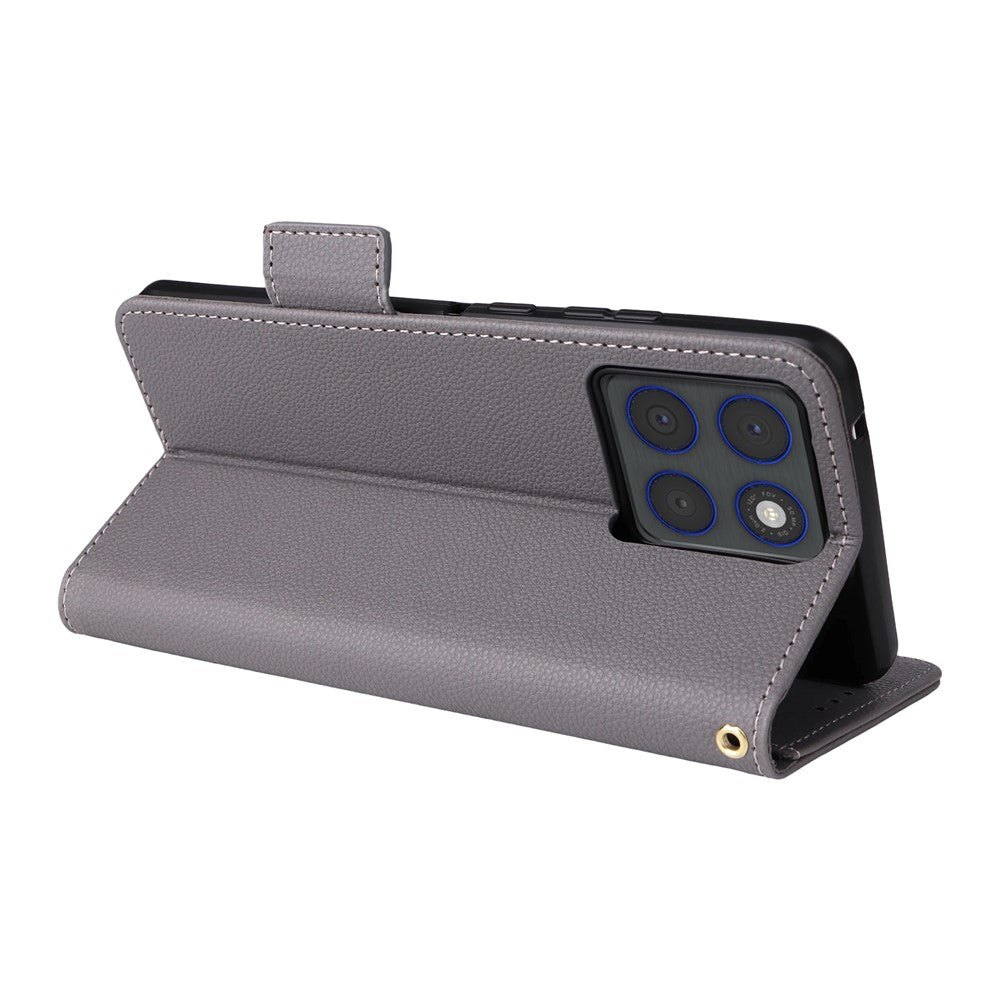 For Motorola Edge 70 5G Case Litchi Texture Wallet Leather Phone Cover with Wrist Strap - Grey
