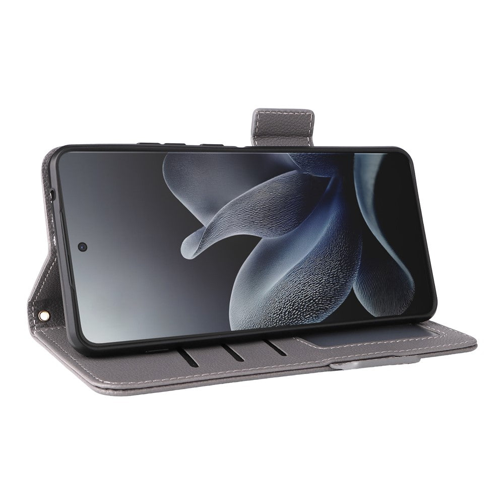 For Motorola Edge 70 5G Case Litchi Texture Wallet Leather Phone Cover with Wrist Strap - Grey