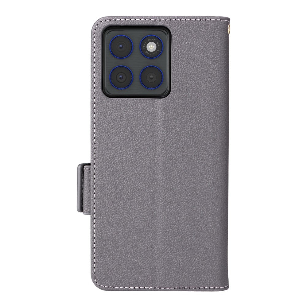 For Motorola Edge 70 5G Case Litchi Texture Wallet Leather Phone Cover with Wrist Strap - Grey