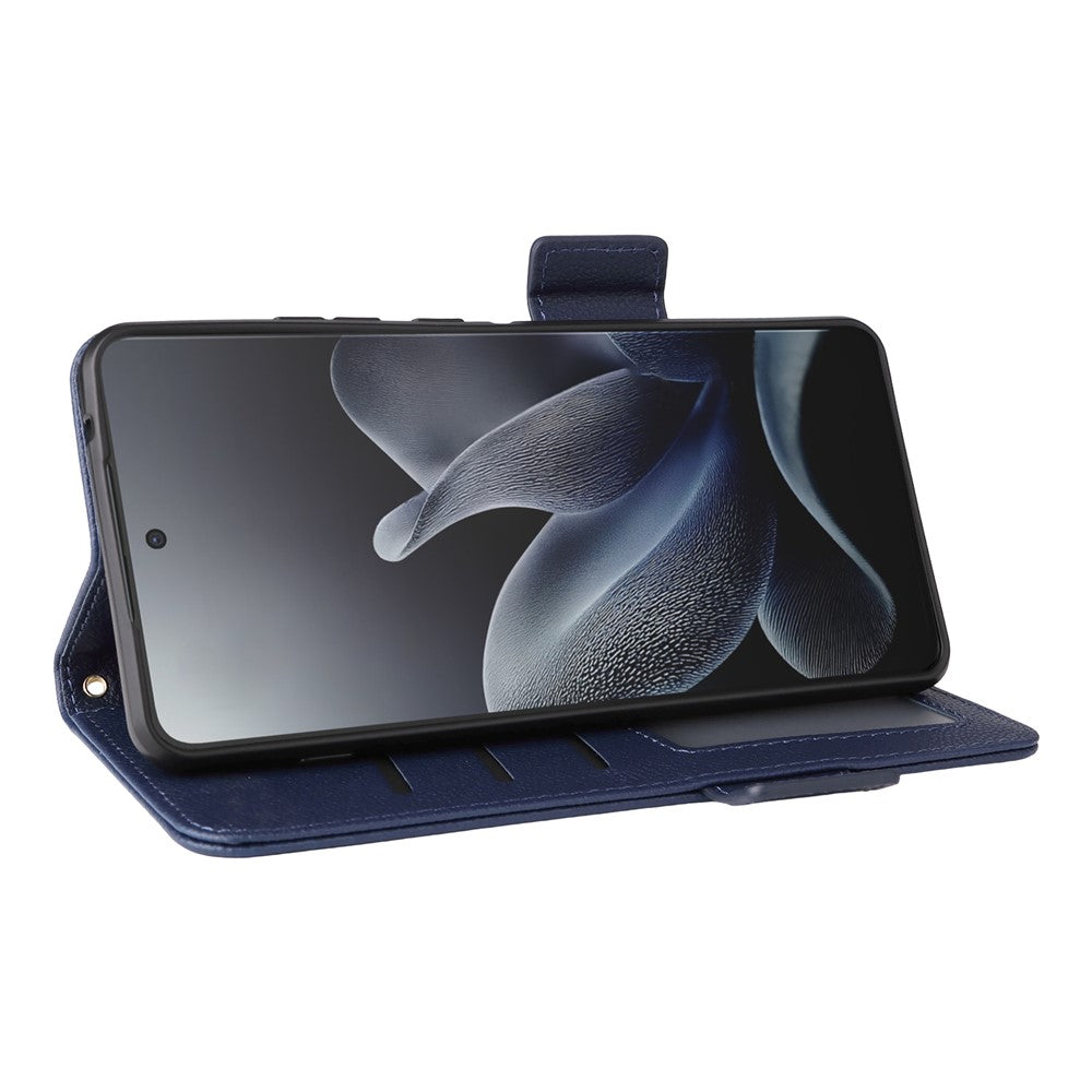 For Motorola Edge 70 5G Case Litchi Texture Wallet Leather Phone Cover with Wrist Strap - Dark Blue