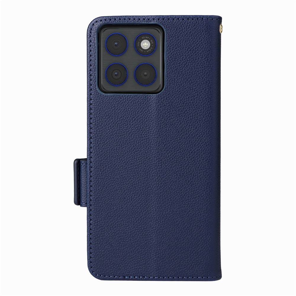 For Motorola Edge 70 5G Case Litchi Texture Wallet Leather Phone Cover with Wrist Strap - Dark Blue