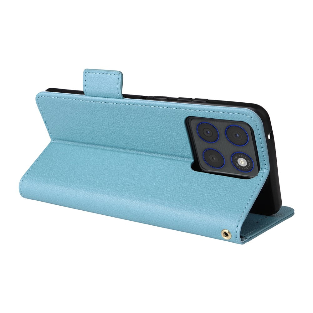 For Motorola Edge 70 5G Case Litchi Texture Wallet Leather Phone Cover with Wrist Strap - Baby Blue