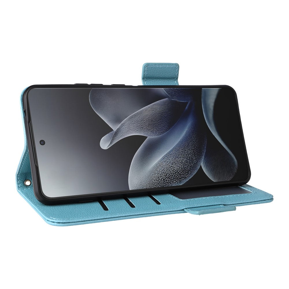 For Motorola Edge 70 5G Case Litchi Texture Wallet Leather Phone Cover with Wrist Strap - Baby Blue