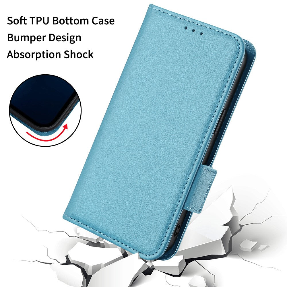 For Motorola Edge 70 5G Case Litchi Texture Wallet Leather Phone Cover with Wrist Strap - Baby Blue
