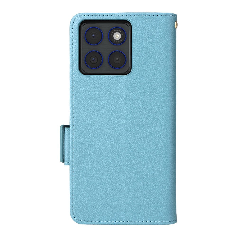 For Motorola Edge 70 5G Case Litchi Texture Wallet Leather Phone Cover with Wrist Strap - Baby Blue