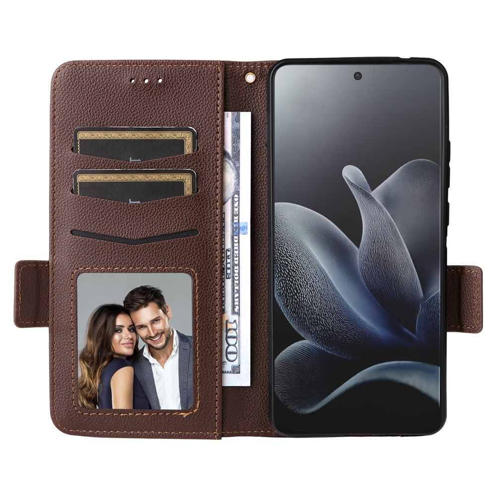 For Motorola Edge 70 5G Case Litchi Texture Wallet Leather Phone Cover with Wrist Strap - Brown