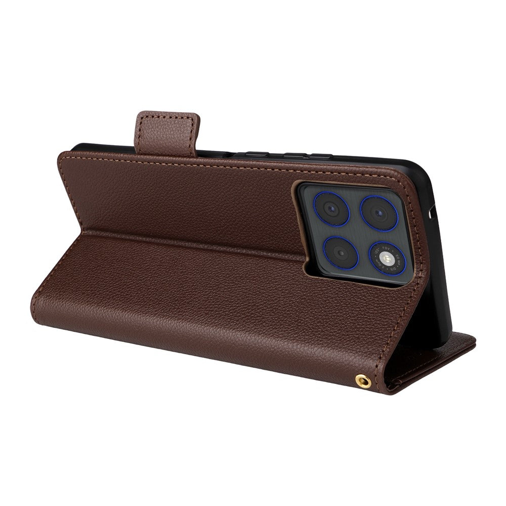 For Motorola Edge 70 5G Case Litchi Texture Wallet Leather Phone Cover with Wrist Strap - Brown