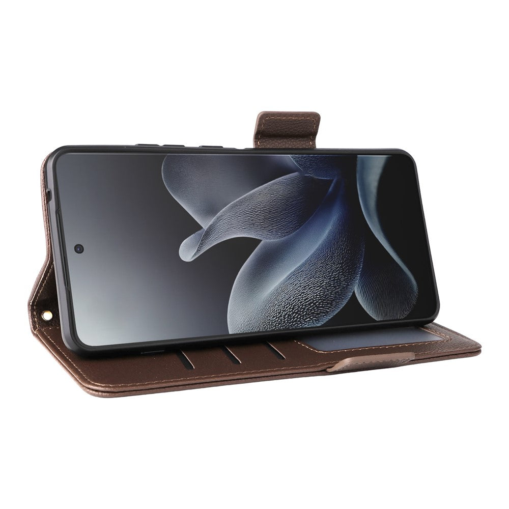 For Motorola Edge 70 5G Case Litchi Texture Wallet Leather Phone Cover with Wrist Strap - Brown