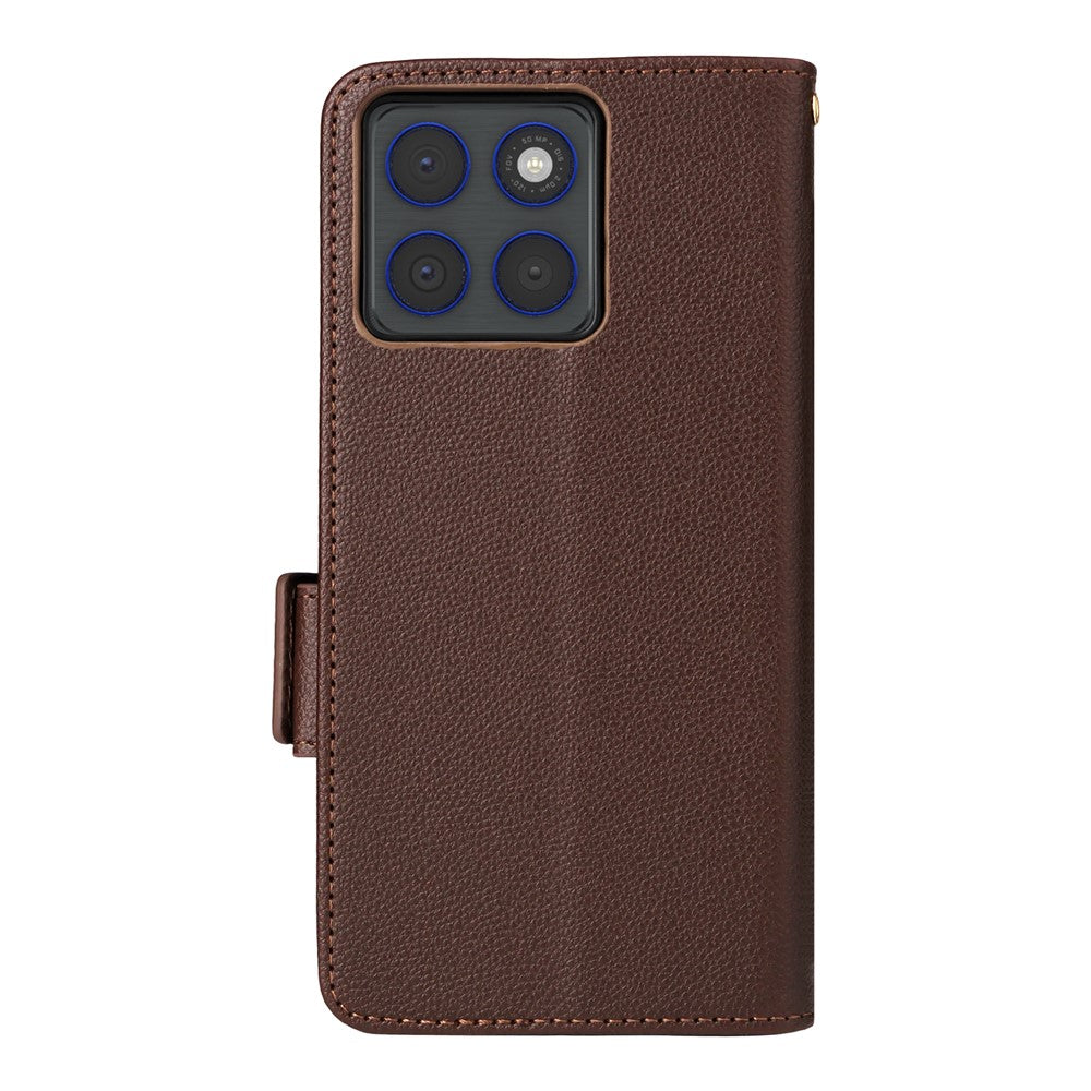 For Motorola Edge 70 5G Case Litchi Texture Wallet Leather Phone Cover with Wrist Strap - Brown