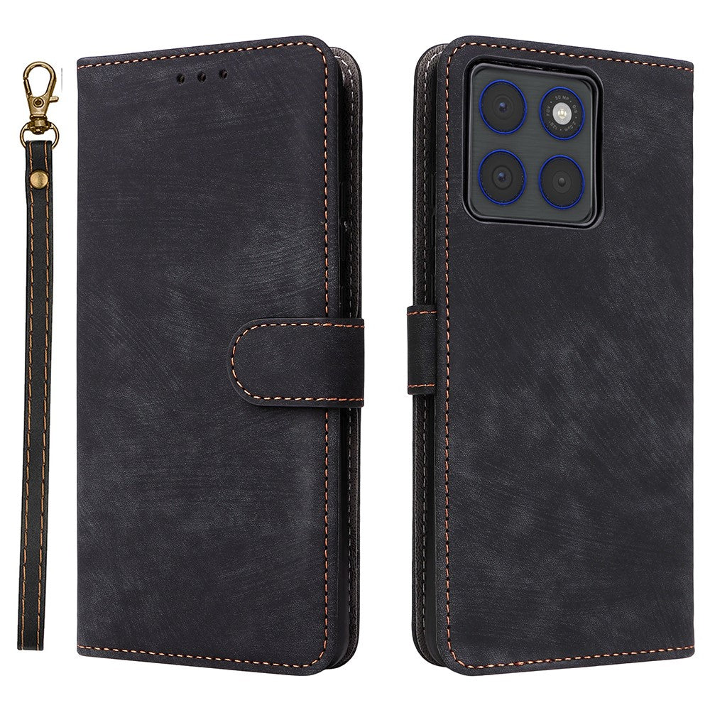 For Motorola Edge 70 5G Case Wallet RFID Blocking PU Leather Phone Cover Stand with Strap - Black