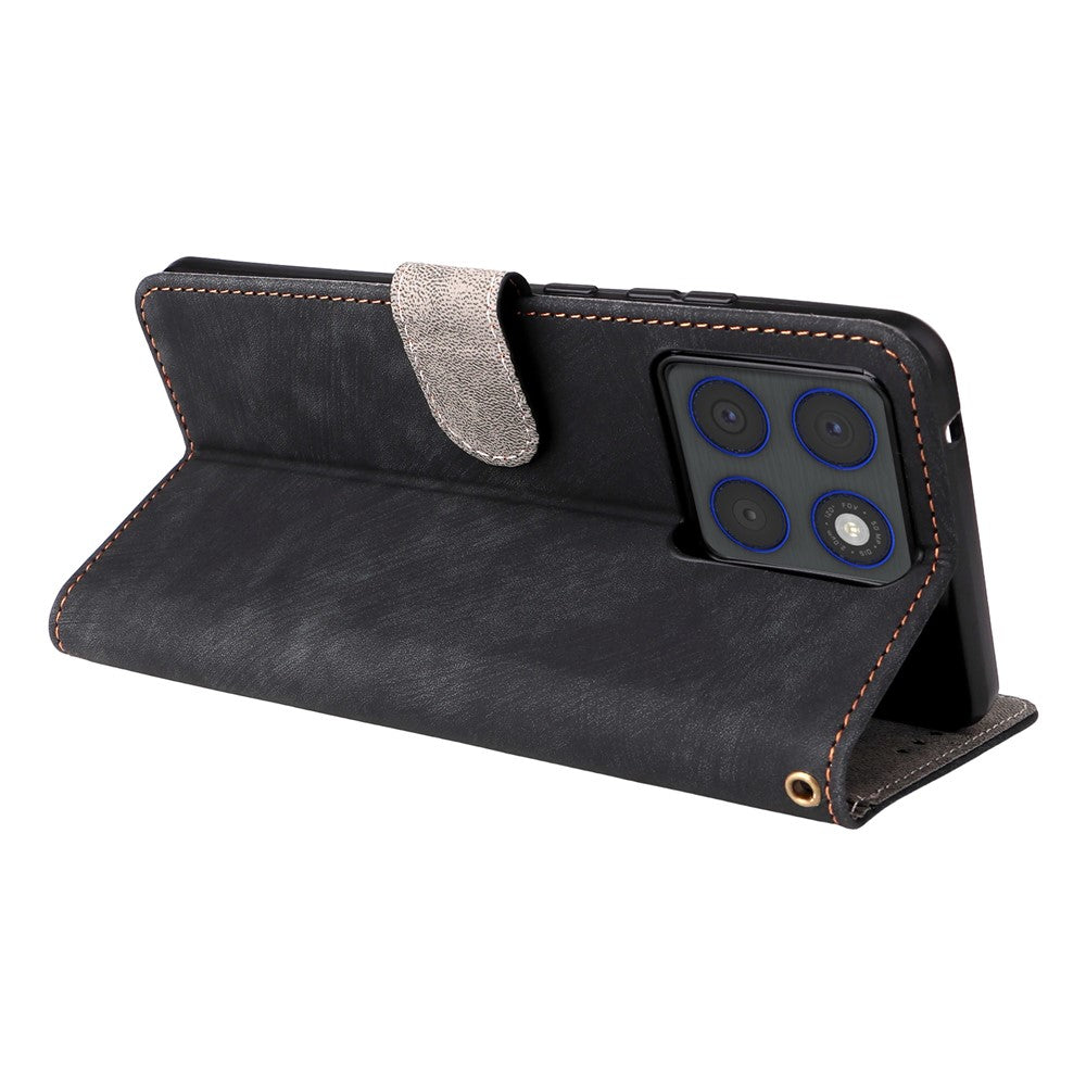 For Motorola Edge 70 5G Case Wallet RFID Blocking PU Leather Phone Cover Stand with Strap - Black