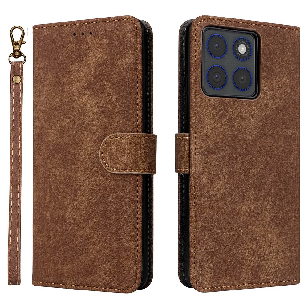 For Motorola Edge 70 5G Case Wallet RFID Blocking PU Leather Phone Cover Stand with Strap - Brown