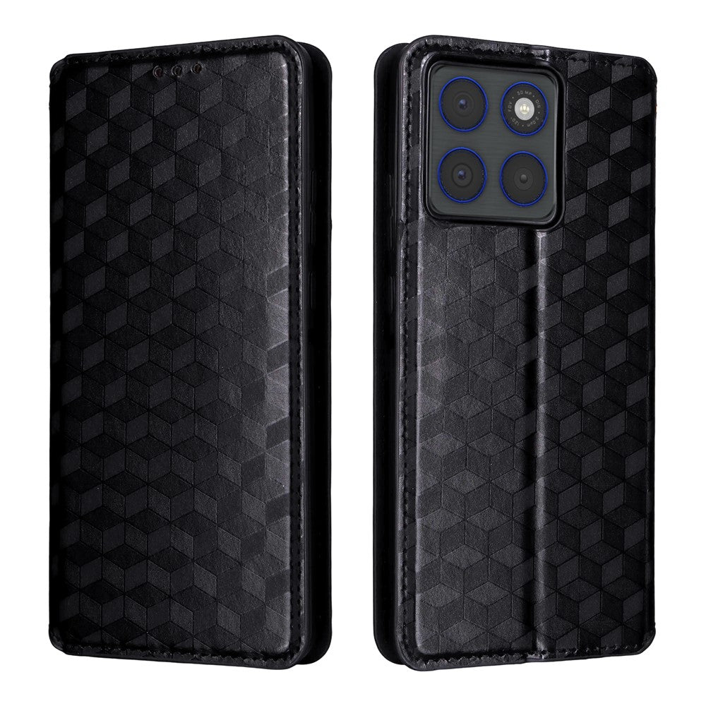 For Motorola Edge 70 5G Case Wallet Rhombus Imprinted PU Leather Phone Cover - Black