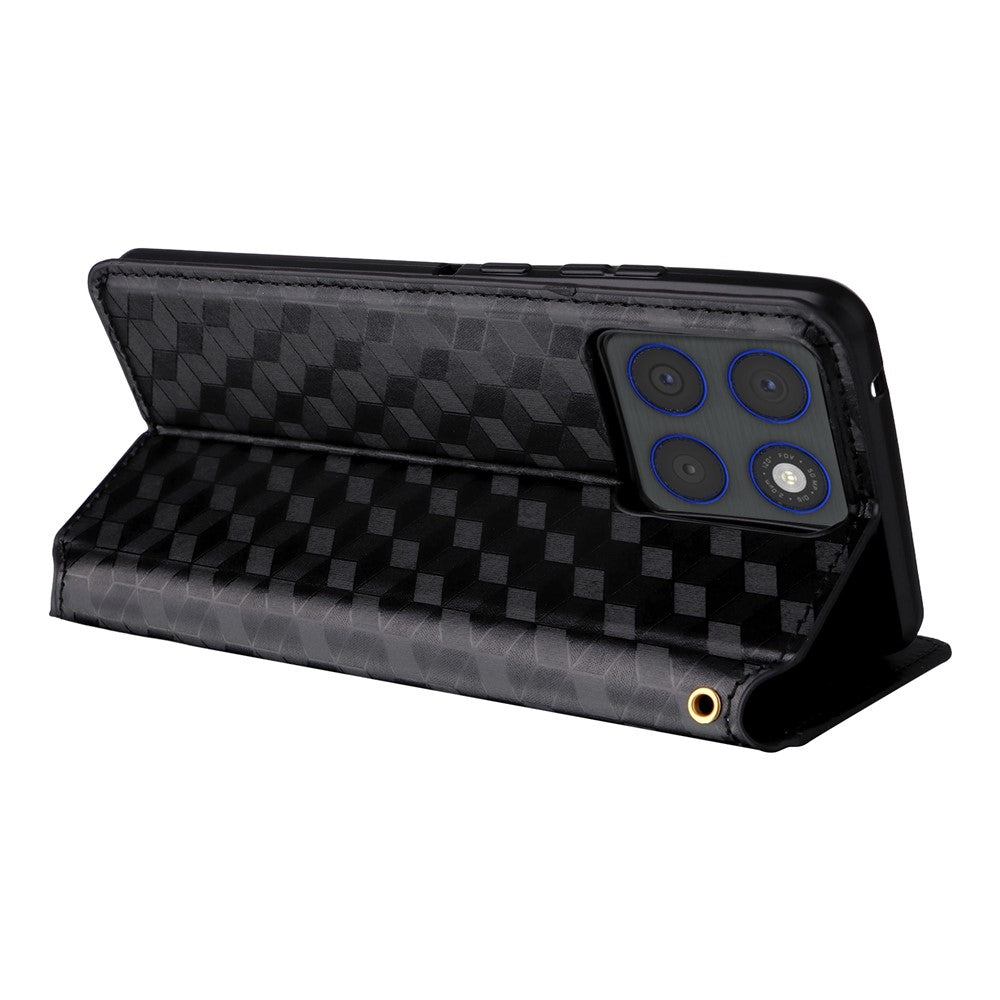 For Motorola Edge 70 5G Case Wallet Rhombus Imprinted PU Leather Phone Cover - Black