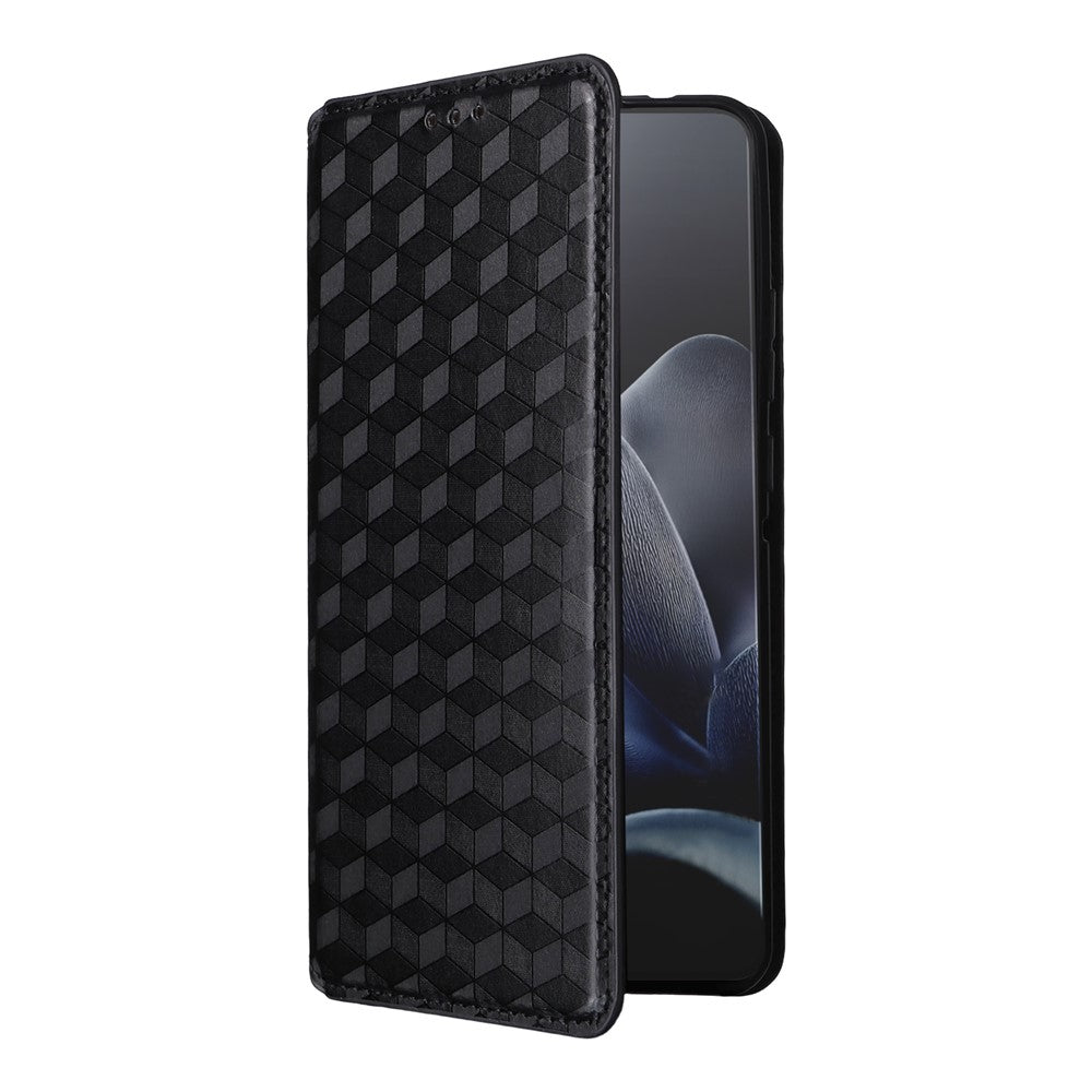 For Motorola Edge 70 5G Case Wallet Rhombus Imprinted PU Leather Phone Cover - Black