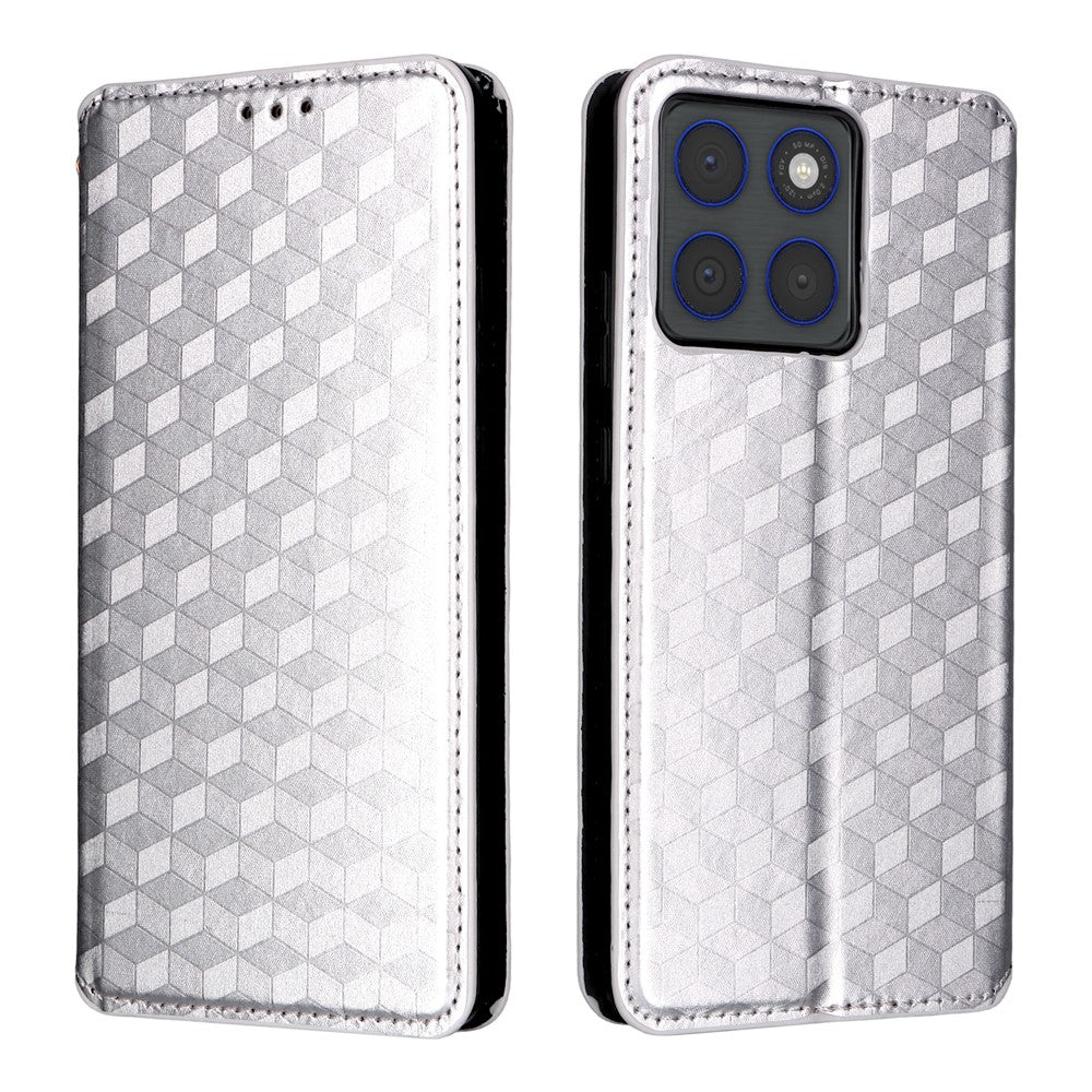 For Motorola Edge 70 5G Case Wallet Rhombus Imprinted PU Leather Phone Cover - Silver