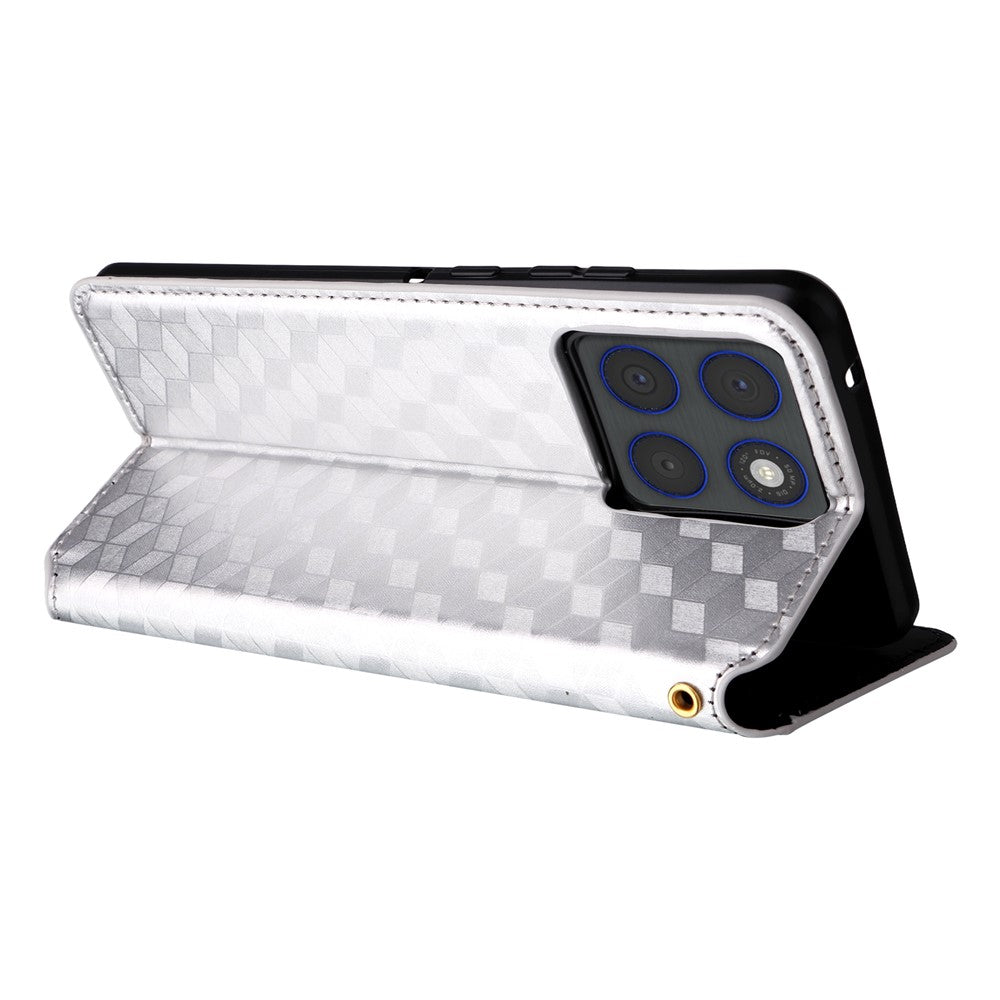 For Motorola Edge 70 5G Case Wallet Rhombus Imprinted PU Leather Phone Cover - Silver