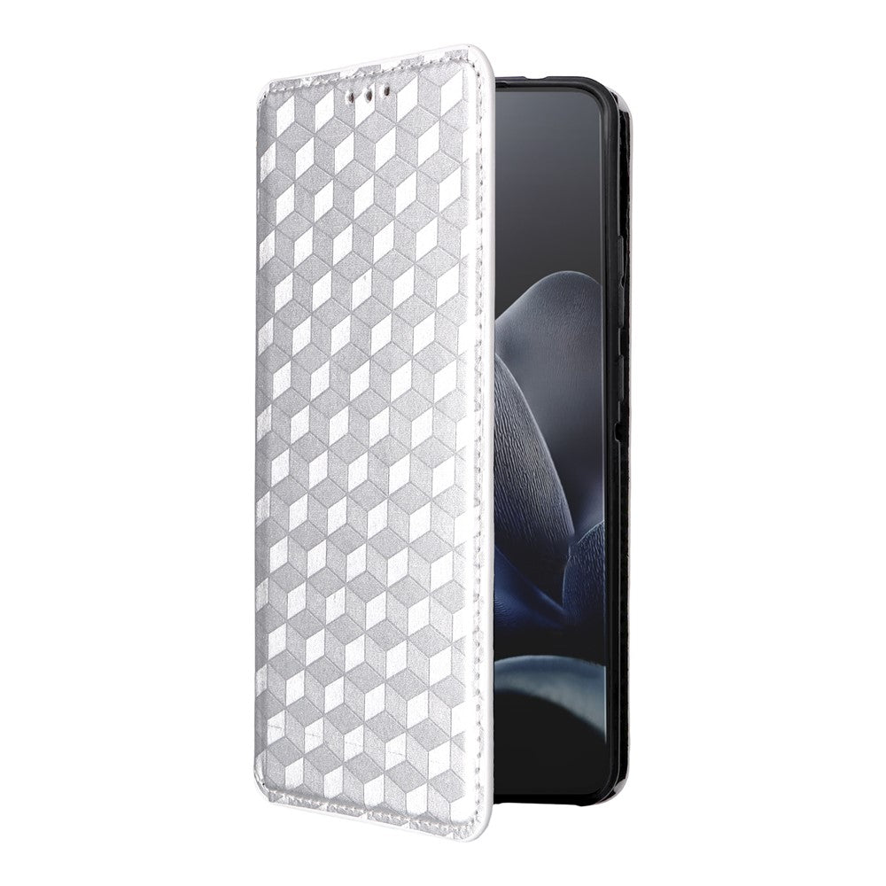 For Motorola Edge 70 5G Case Wallet Rhombus Imprinted PU Leather Phone Cover - Silver