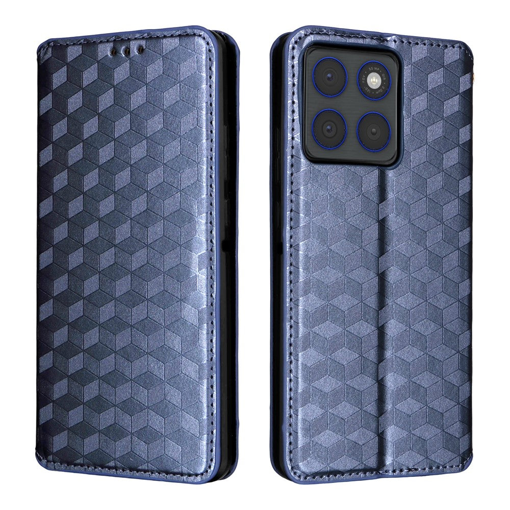 For Motorola Edge 70 5G Case Wallet Rhombus Imprinted PU Leather Phone Cover - Blue