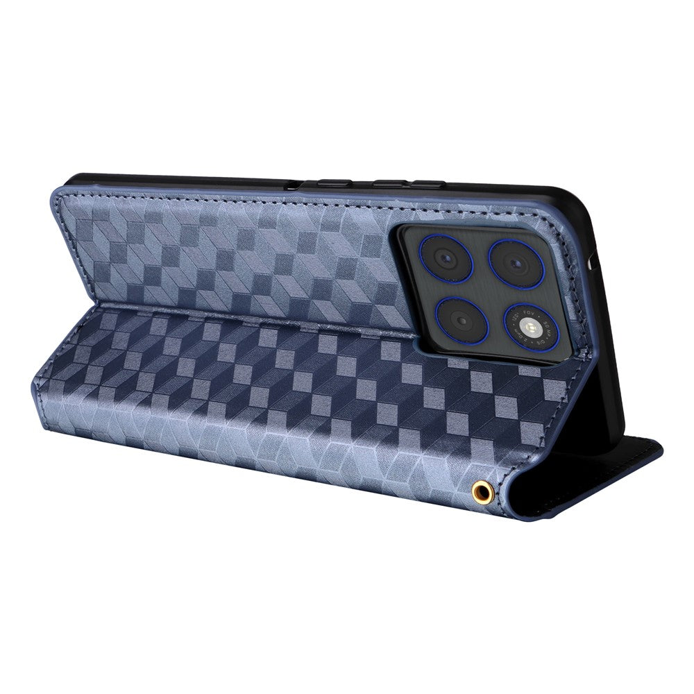 For Motorola Edge 70 5G Case Wallet Rhombus Imprinted PU Leather Phone Cover - Blue