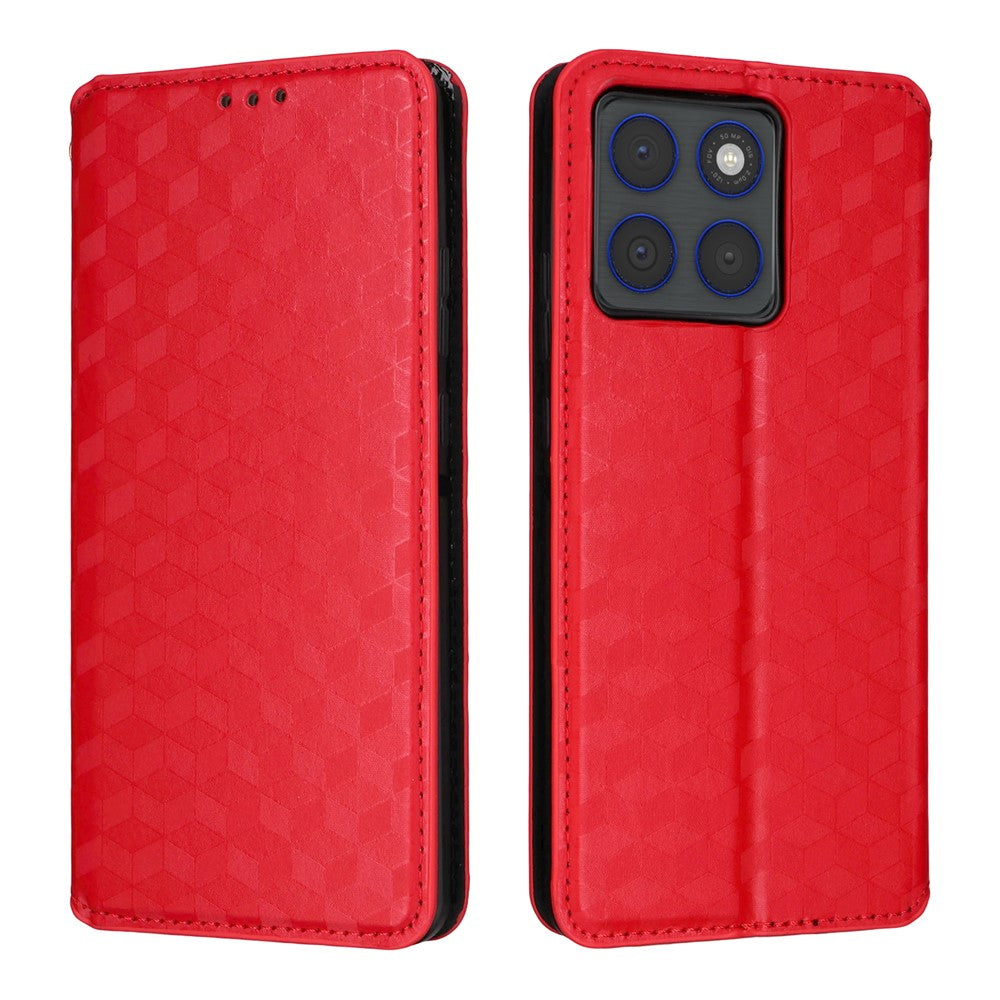 For Motorola Edge 70 5G Case Wallet Rhombus Imprinted PU Leather Phone Cover - Red
