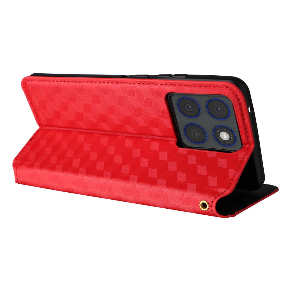 For Motorola Edge 70 5G Case Wallet Rhombus Imprinted PU Leather Phone Cover - Red
