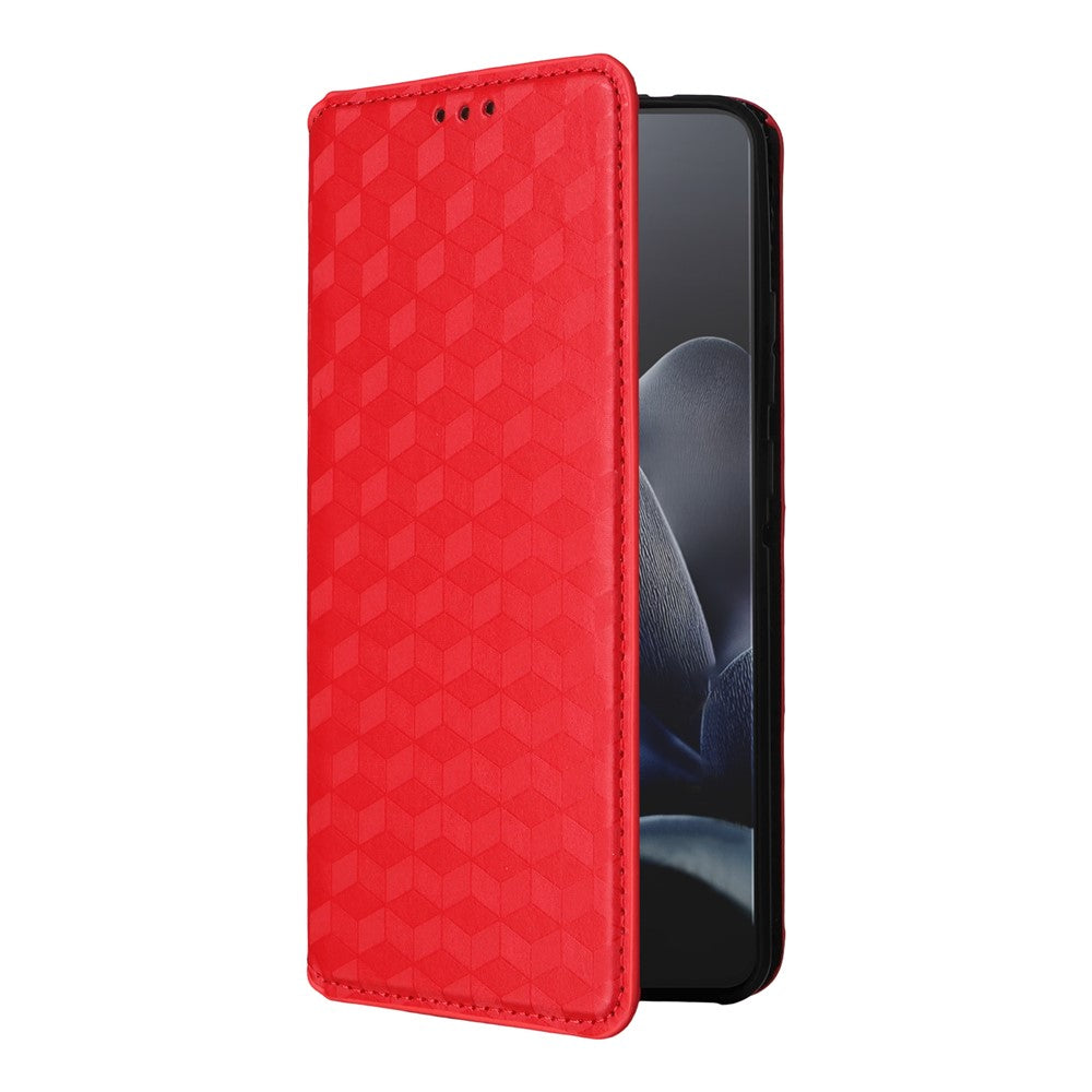 For Motorola Edge 70 5G Case Wallet Rhombus Imprinted PU Leather Phone Cover - Red