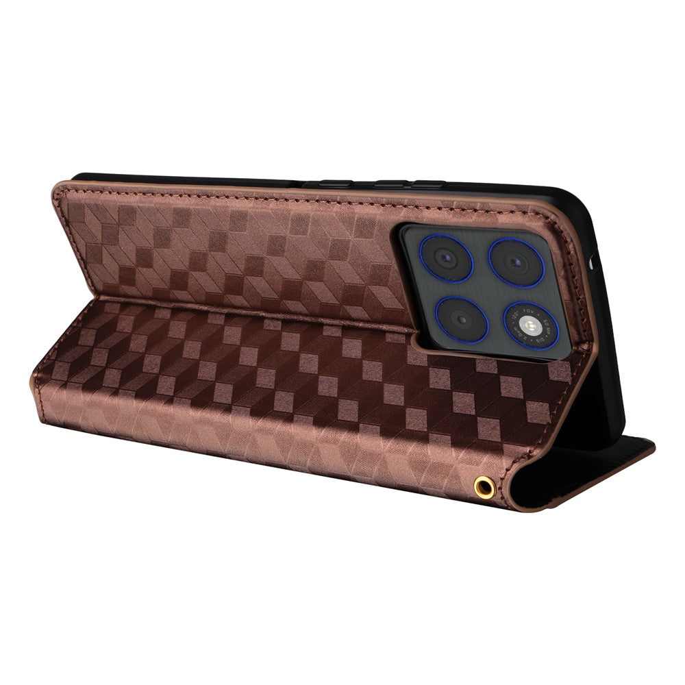For Motorola Edge 70 5G Case Wallet Rhombus Imprinted PU Leather Phone Cover - Brown